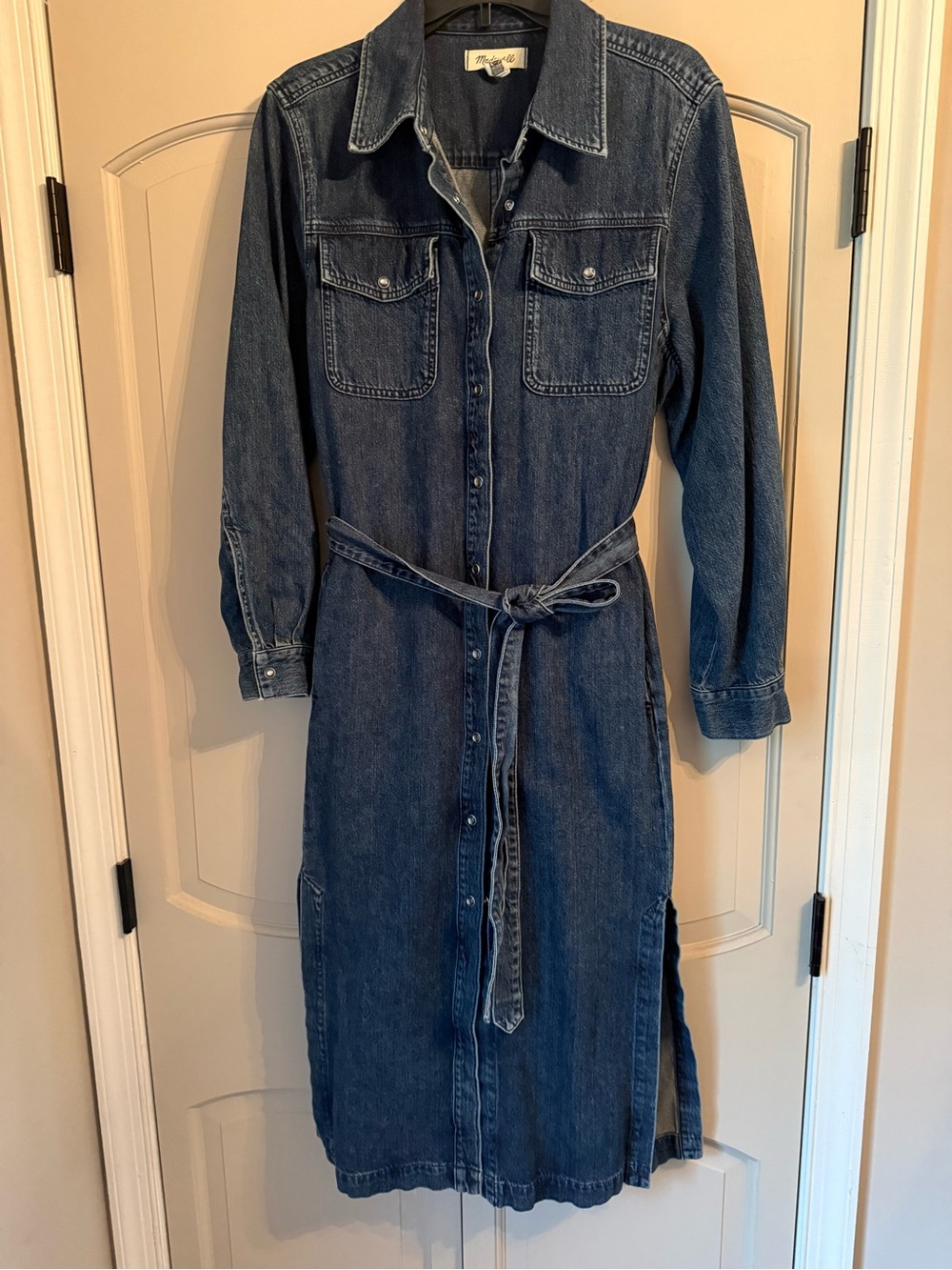 Madewell Indigo Denim Shirt Midi Dress with Waist Tie
